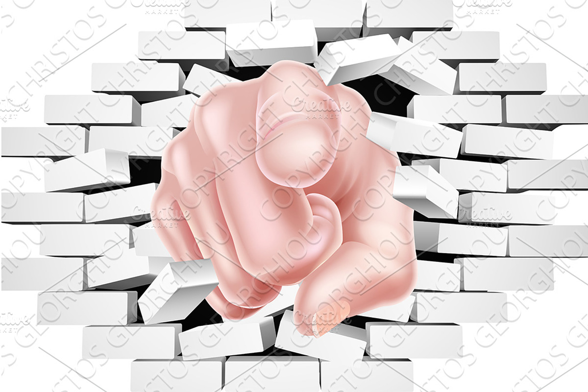 Pointing Hand Breaking White Brick, a Texture Illustration by Christos Georghiou
