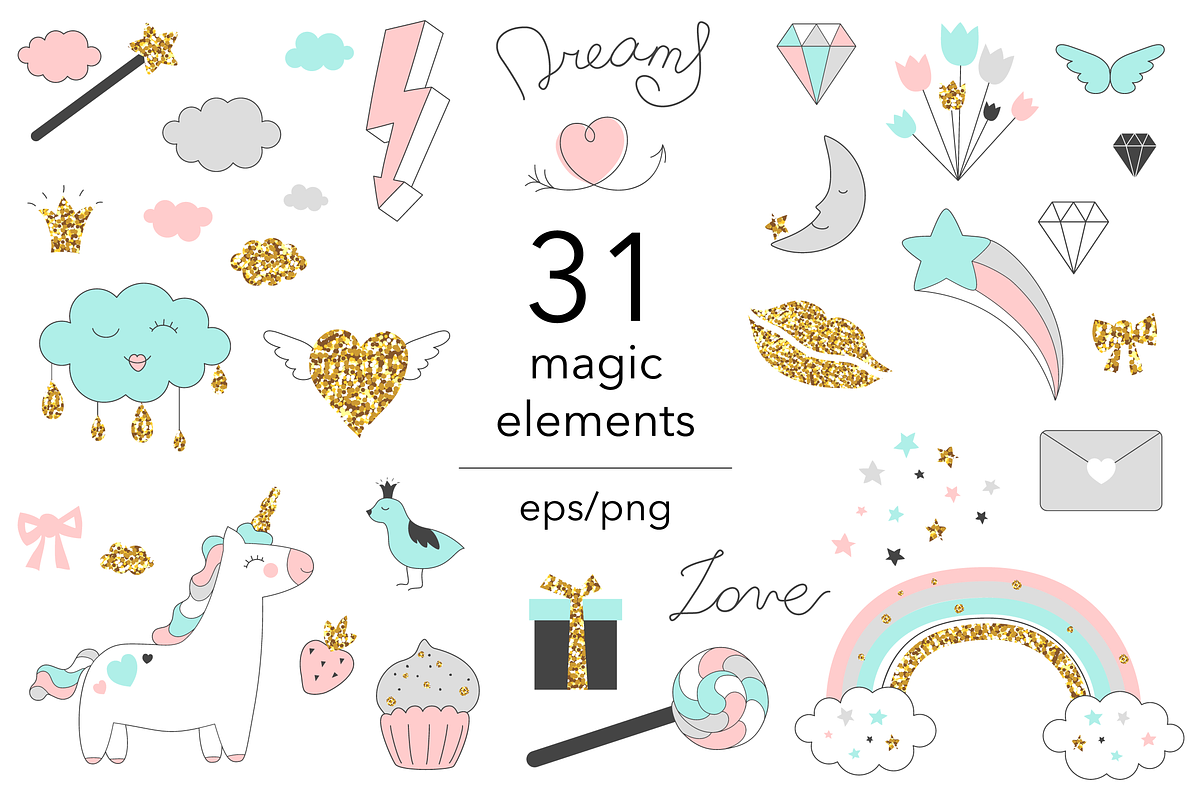 Love and Unicorn magic design, a Decorative Illustration by DinaraChernaya (Photo 2 of 8)