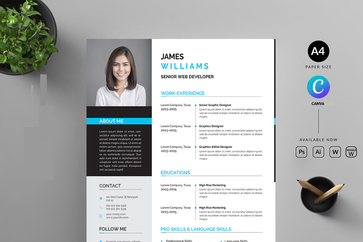 Modern Resume CV Template Design, a Resume Template by Blackcloud_Creations (Photo 1 of 5)