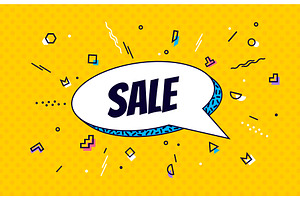 Retro memphis sale banner, an Object Illustration by Vector Tradition