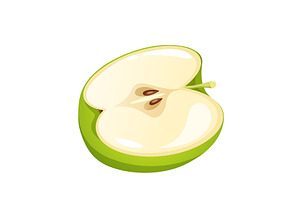 Fresh Half Green Apple Fruit, a Food Illustration by Elen_Art
