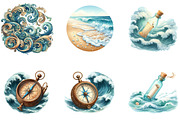 Vintage Ocean Waves Watercolor, a Seasonal Illustration by DreamArtGraphic (Thumbnail 2 of 4)