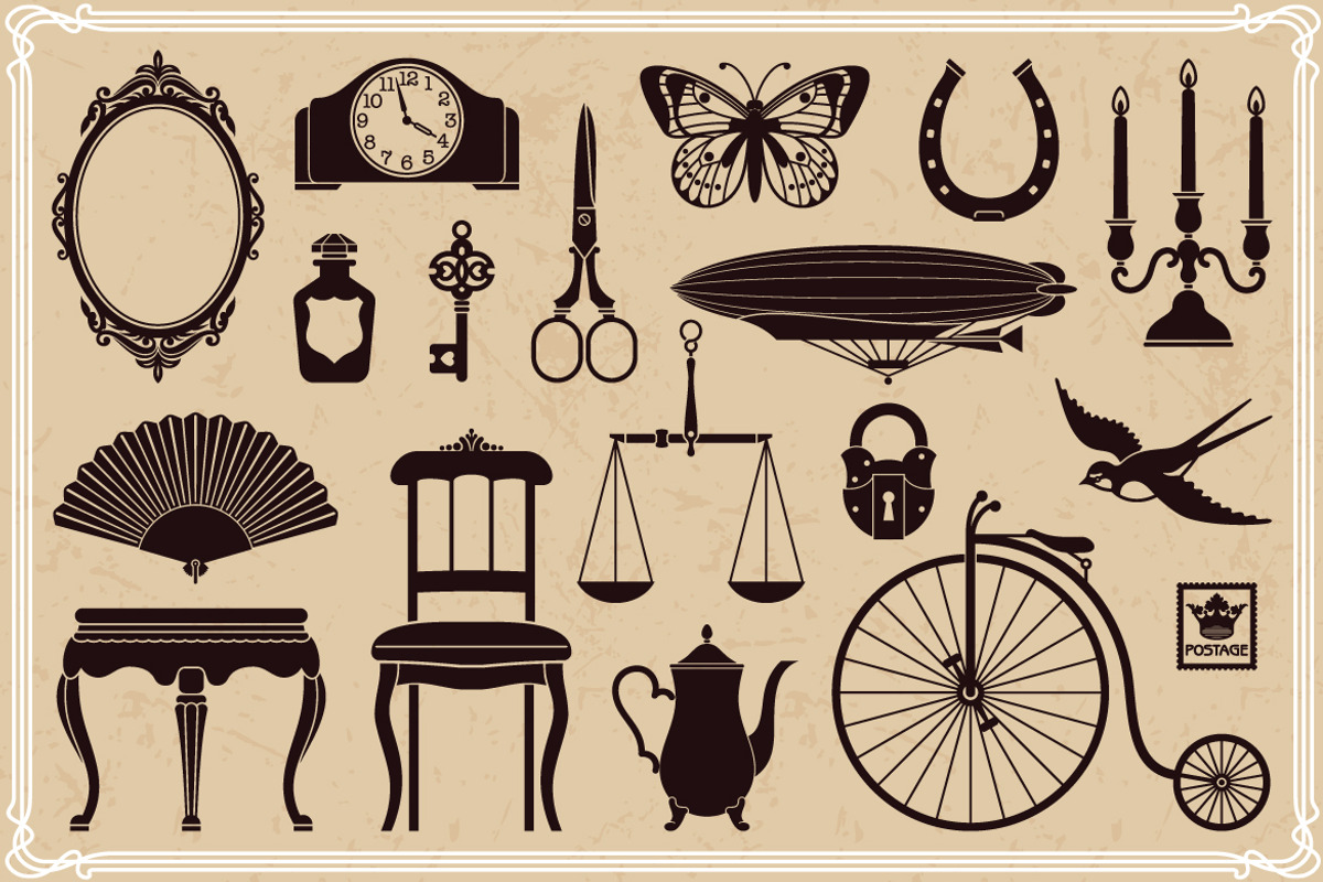55 Vintage Retro Objects Vector preview 2