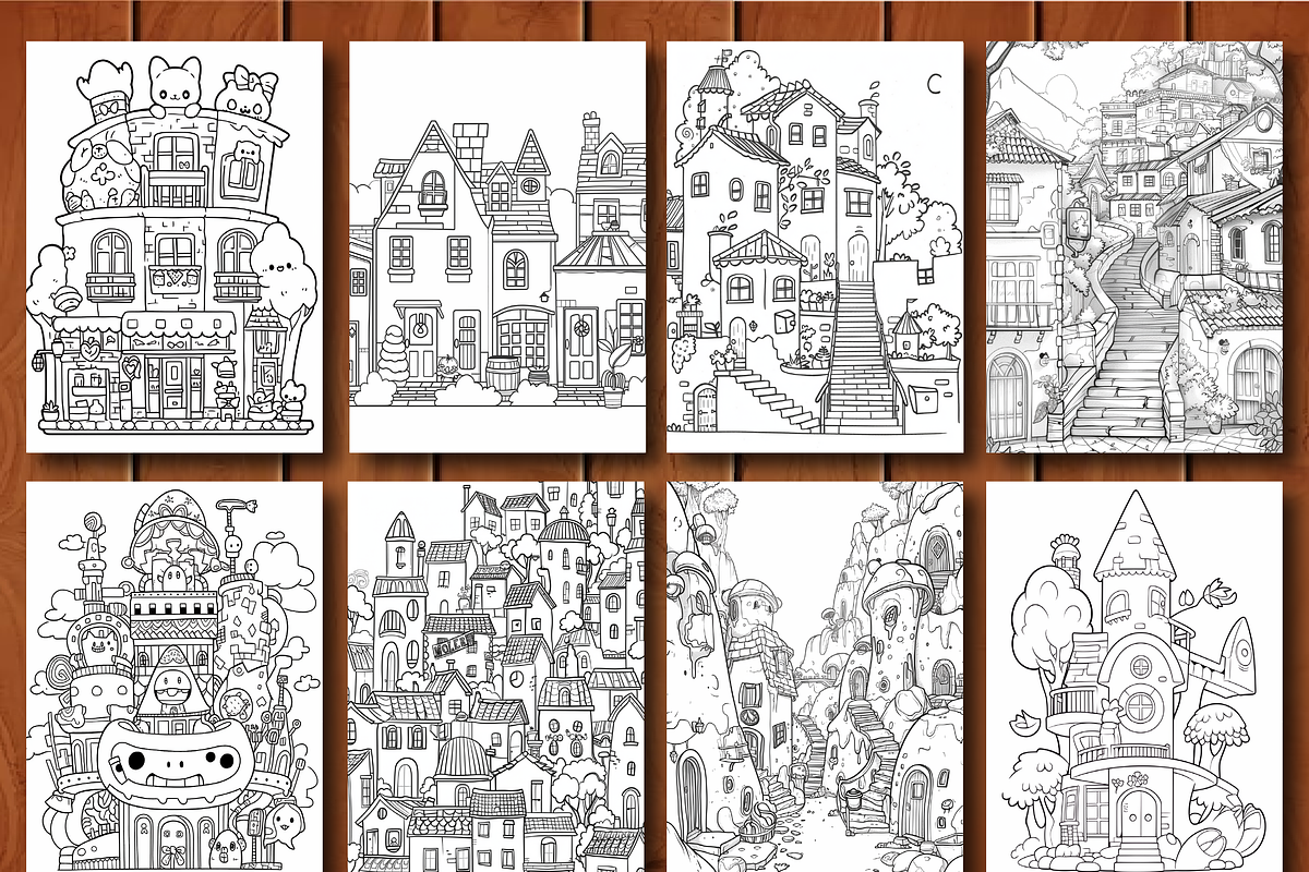 Cute Kawaii Town Coloring Pages V 01, a Decorative Illustration by ...