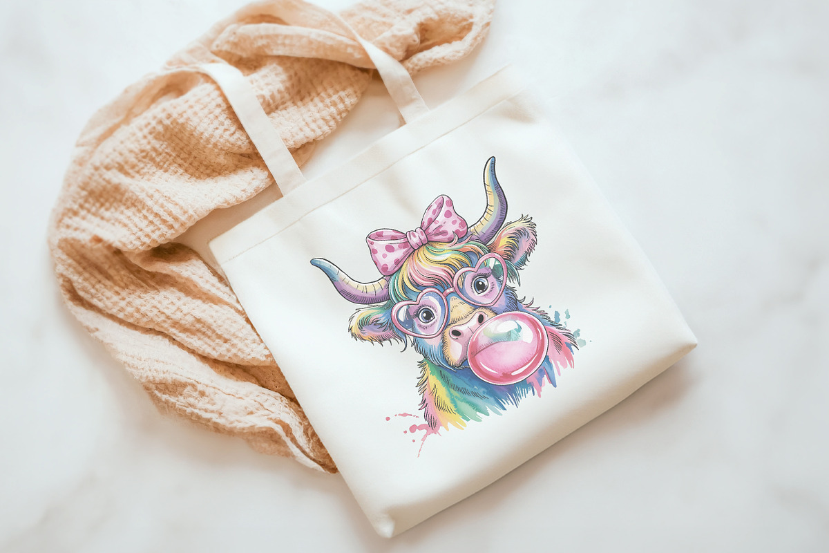 Coquette Highland Cow Bubblegum, an Illustration by Watercolor design (Photo 4 of 6)