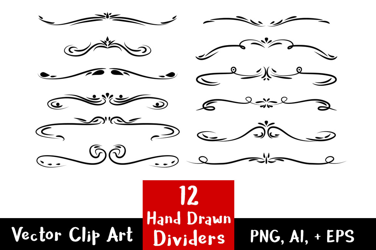 12 Hand Drawn Text Dividers, a Decorative Illustration by The Digital Download Shop (Photo 1 of 2)