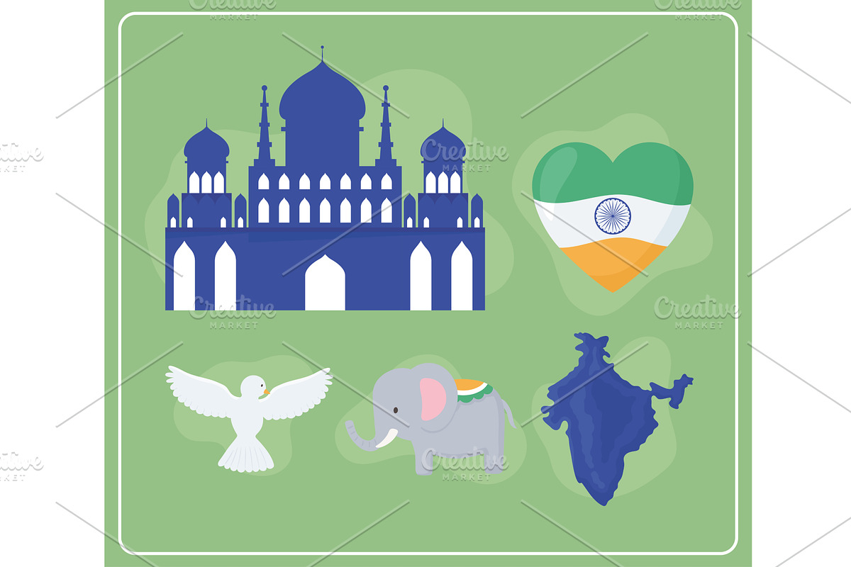 set of indian stuffs, an Illustration by studiogstock