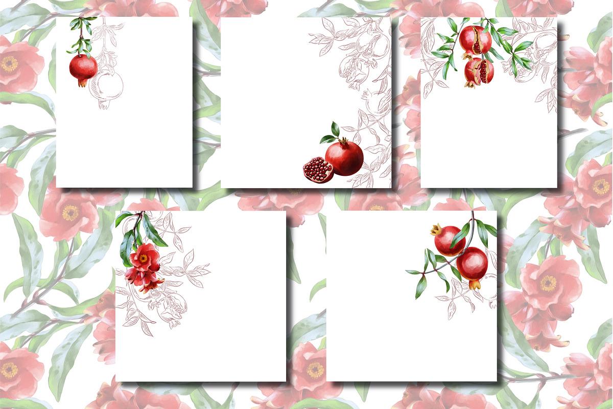 Pomegranate Watercolor Patterns, an Illustration by IrynaPanashii (Photo 4 of 12)