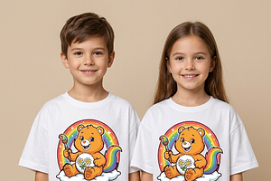 Bear holding Paintbrush Rainbow, a Shirt Mockup by Vector Stall