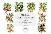 Watercolor Fruit Tree Branches Set 1, an Object Graphic by Kat's Artful Creations (Thumbnail 1 of 9)