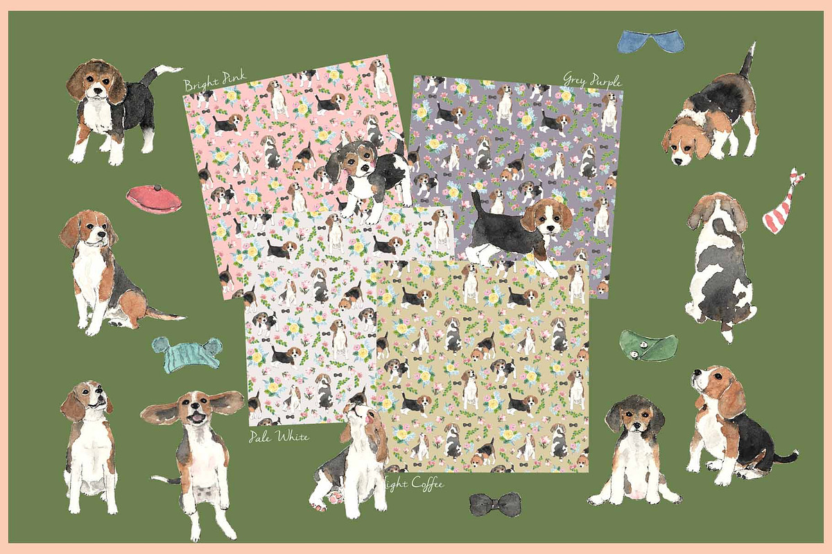 Beagle Clipart Digital Paper, an Animal Illustration by VianneArt (Photo 4 of 7)
