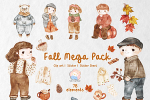 Fall Mega Pack – Clipart & Sticker, a Seasonal Illustration by Annyillustration