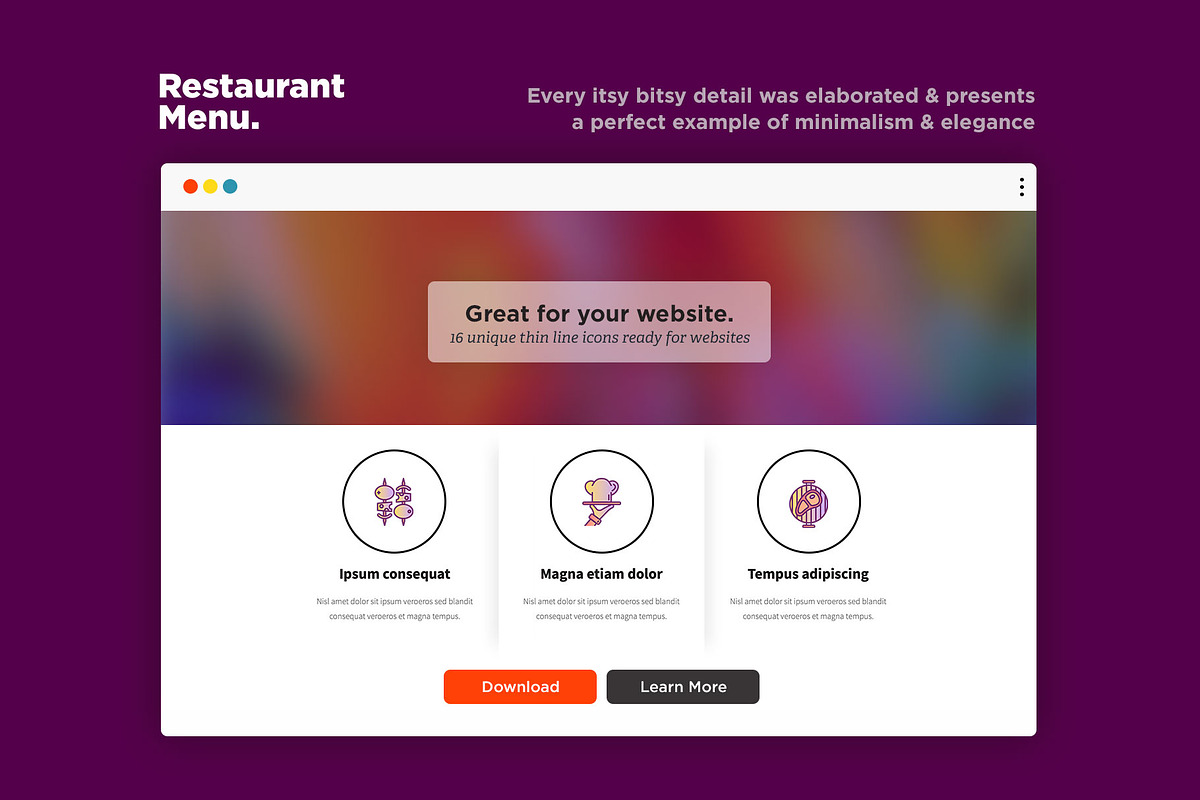 Restaurant Menu | 16 Thin Line Icons, an Outline Icon by Alex Blogoodf (Photo 8 of 12)