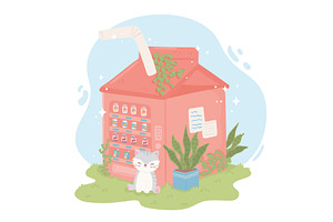 soda with cute cat, a Food Illustration by studiogstock