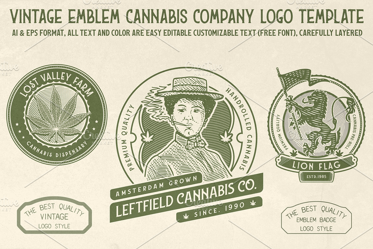 Vintage Emblem Cannabis Company Logo, a Branding & Logo Template by The Design For Co. (Photo 4 of 5)