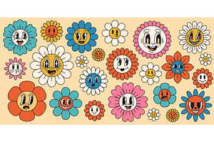 Daisy Flowers With Cartoon Faces