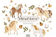 Floral horse clipart & patterns, an Animal Illustration by tatiletters (Thumbnail 1 of 9)