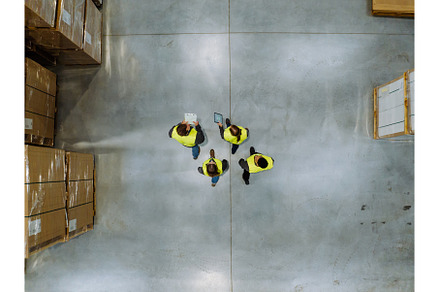 Top view of workers modern warehouse, an Industrial Photo by HalfPoint