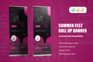 Summer Fest - Roll Up Banner, a Print Template by AQR Studio