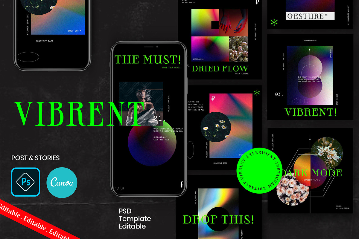 Vibrent - Canva & PS Instagram, a Social Media Template by Dirtytemp Studio (Photo 2 of 6)