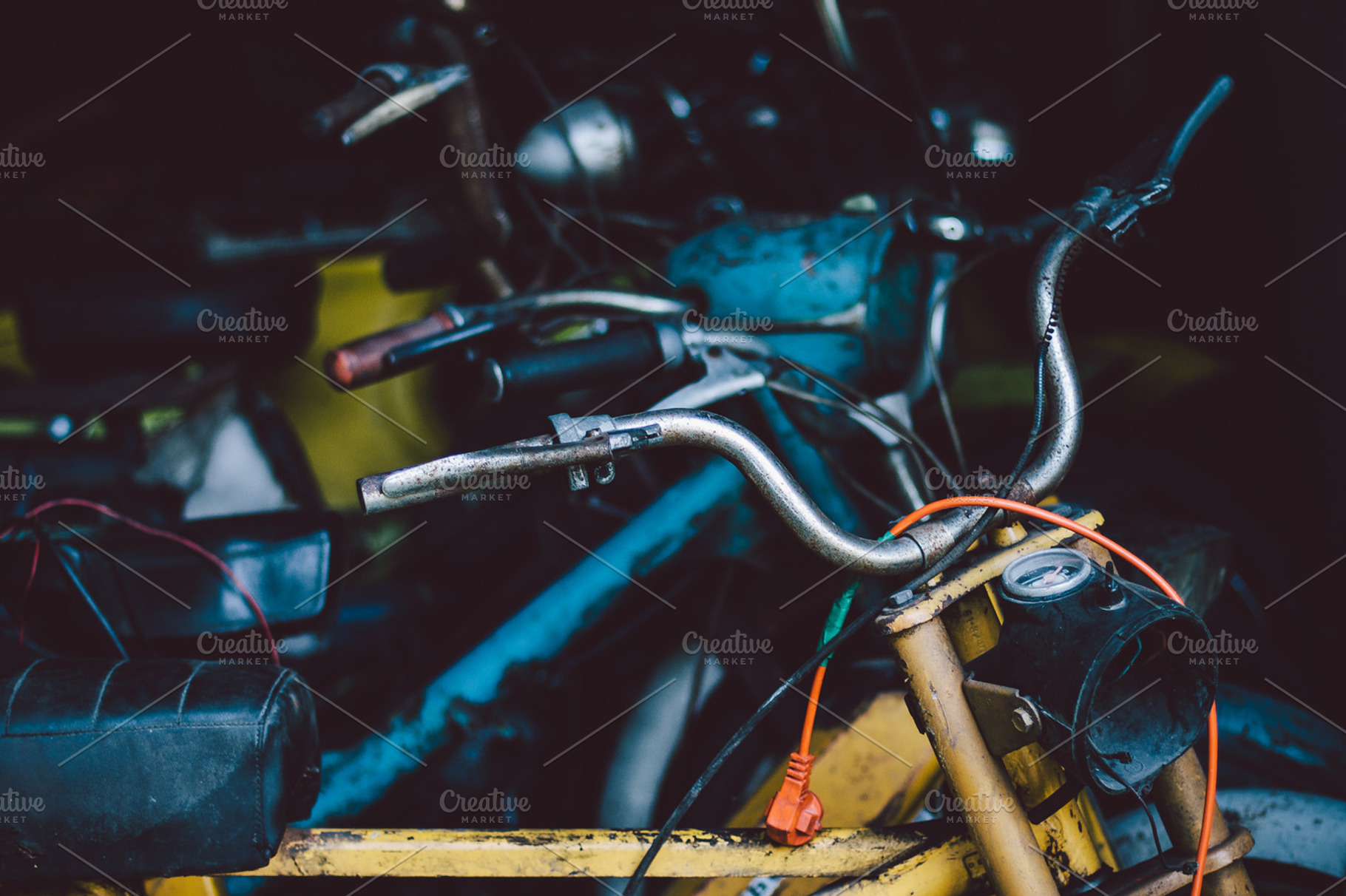 Old motorbikes and mopeds 3 stock photo containing motorbike and moped