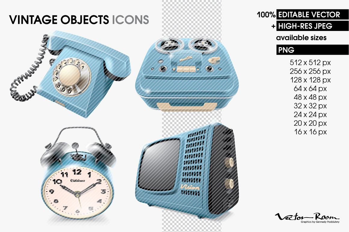 Vintage Objects Icons by Vector Room  Creative Market