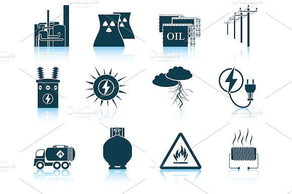 Set Of 12 Energy Icons.