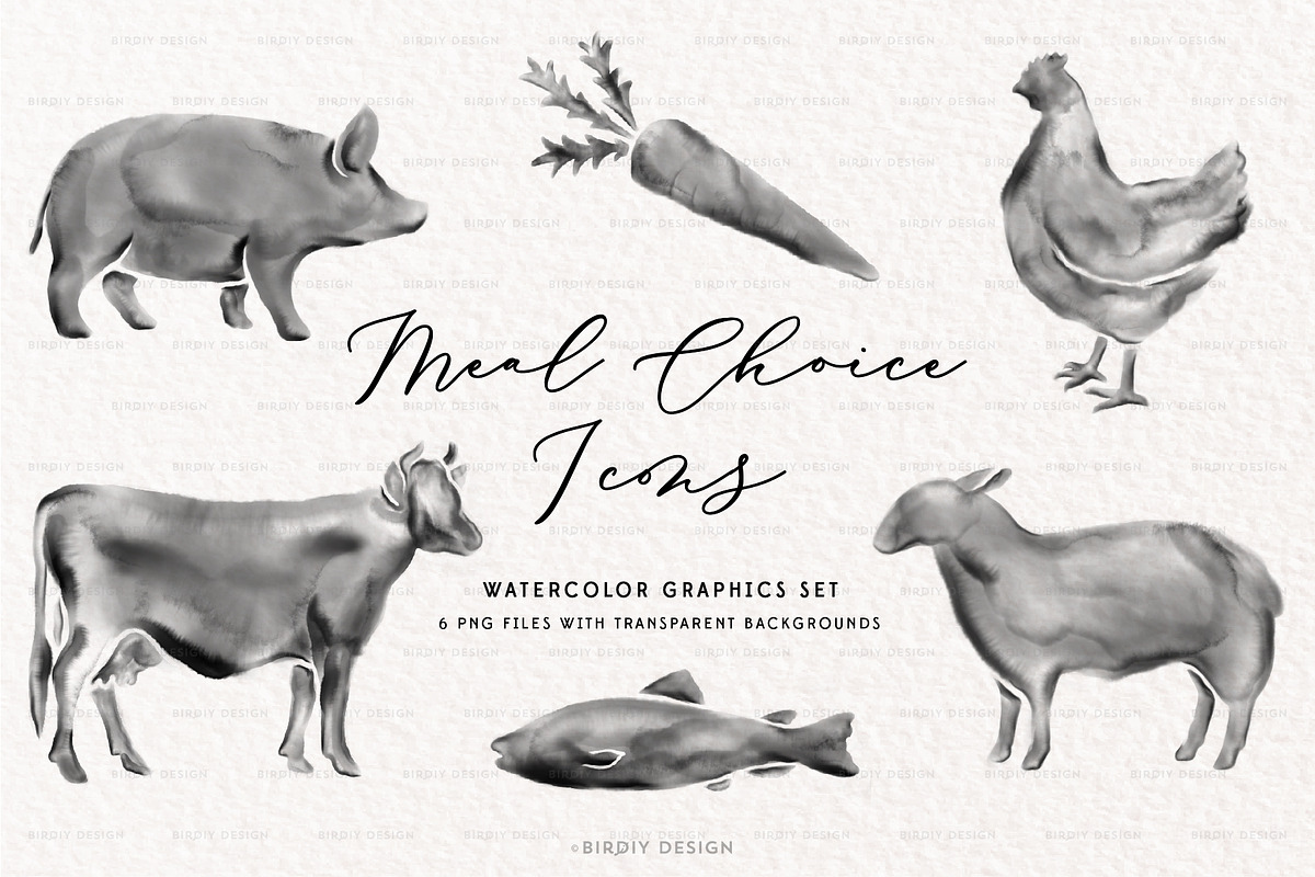 Watercolor Meal Choice Icons Set, an Icon by BirDIY Design (Photo 1 of 3)