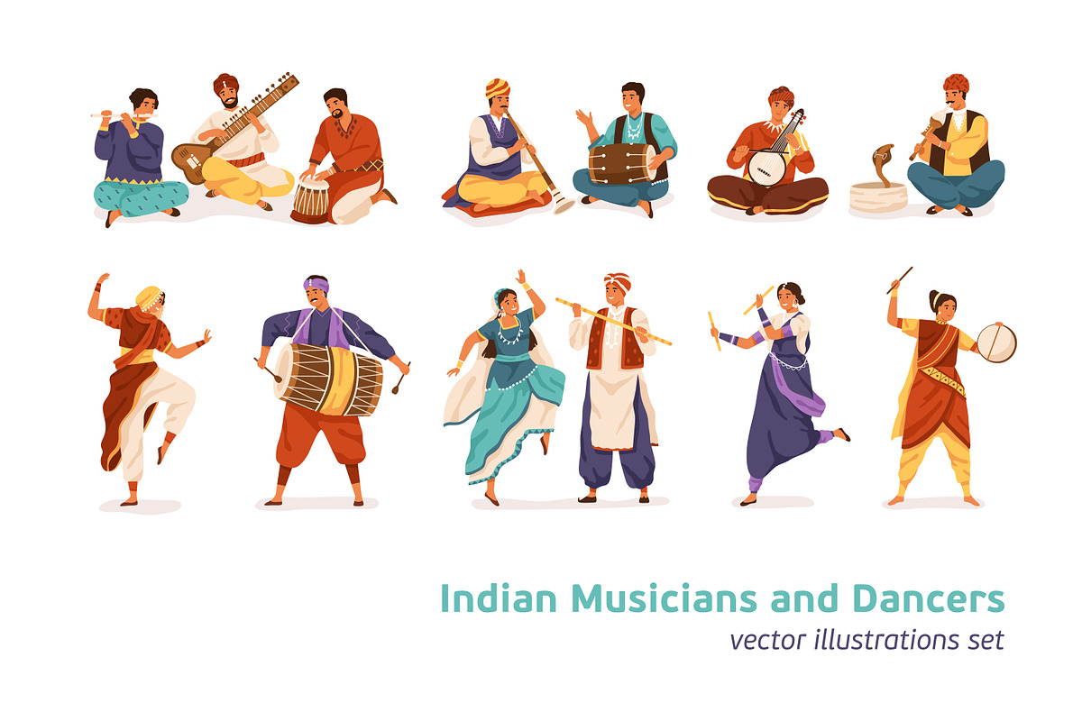 Indian musicians and dancers set, a Person Illustration by Good Studio (Photo 1 of 6)