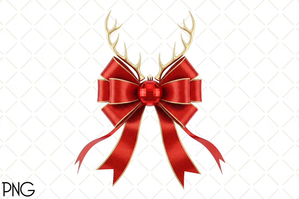 Christmas Reindeer Coquette Bow Png, an Illustration by Black Bird Studio (Photo 1 of 4)