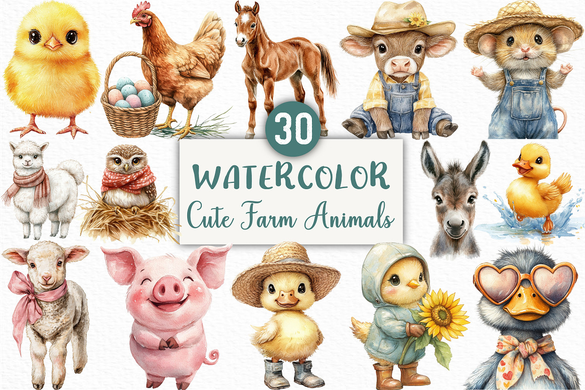 Cute Farm Animals Clipart, an Illustration by Craft Nest (Photo 1 of 6)