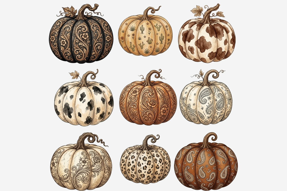 Rustic Western Pumpkin Clipart, a Seasonal Illustration by Tanya Kart (Photo 6 of 10)