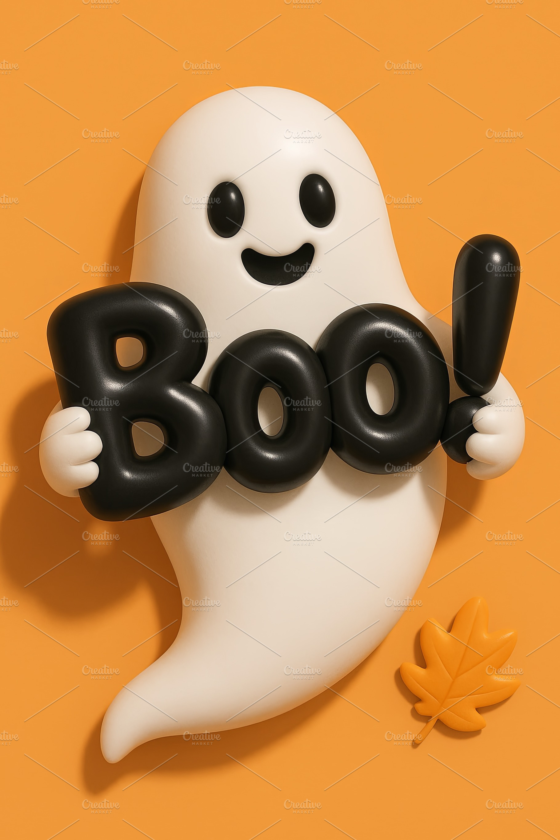 Cute cartoon ghost holding text Boo, a Photo by Dvoevnore photos