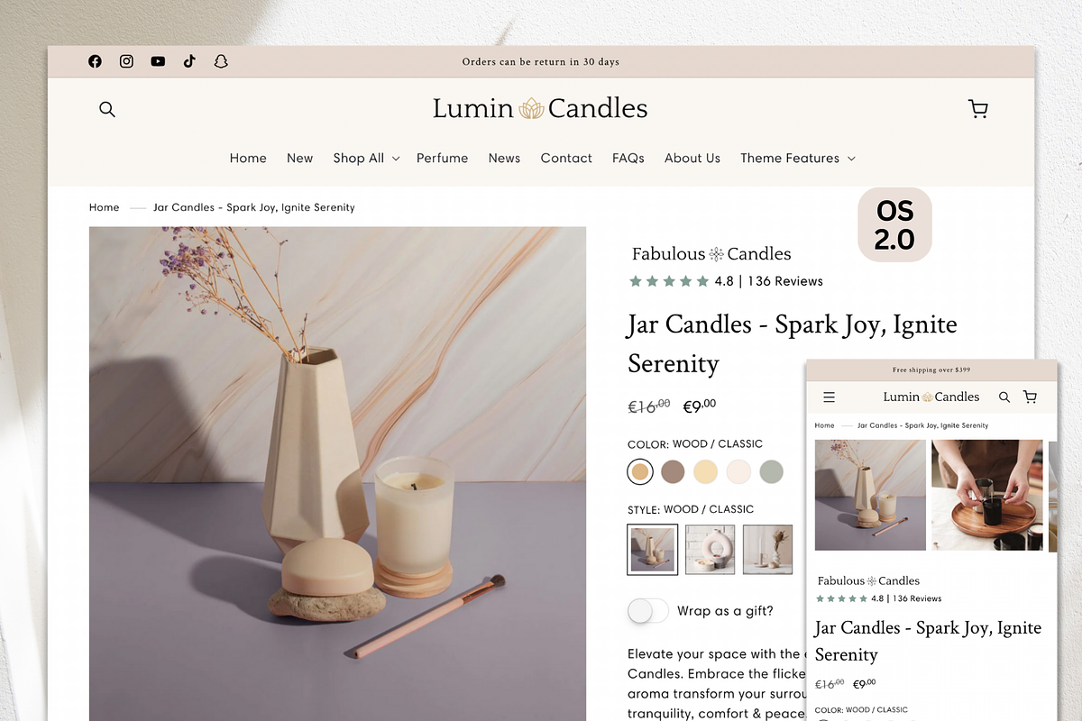Candles | Minimal Shopify Theme, a Shopify Template by Lumin Lab (Photo 2 of 8)