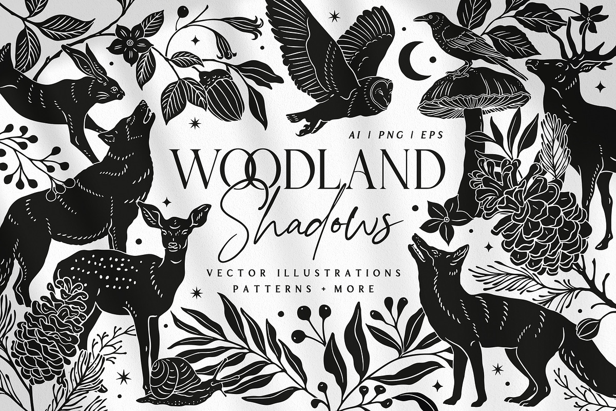 Woodland Shadows Vector Collection, a Decorative Illustration by rouxsupplyco (Photo 1 of 15)