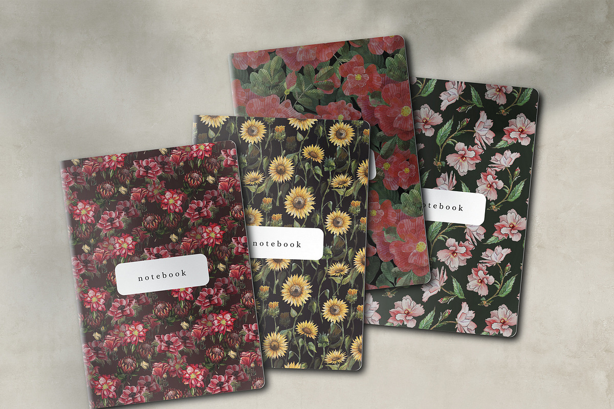 Dark floral flower pattern set, a Pattern Graphic by Dina Guiter (Photo 2 of 9)