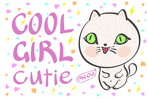 Cool Girl Cutie Meow Vector Cat