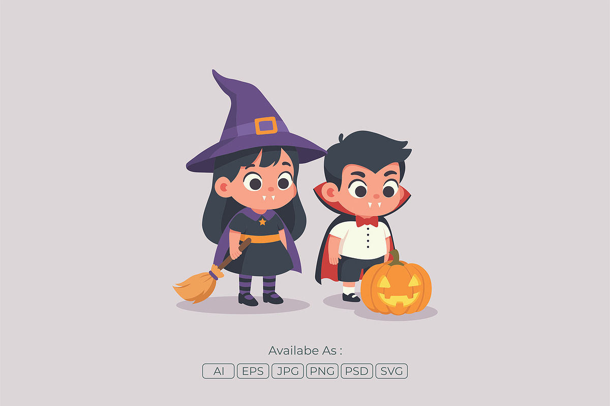 Kids Halloween Witch Vampire Flat, a Seasonal Illustration by Partikusi Design (Photo 2 of 3)