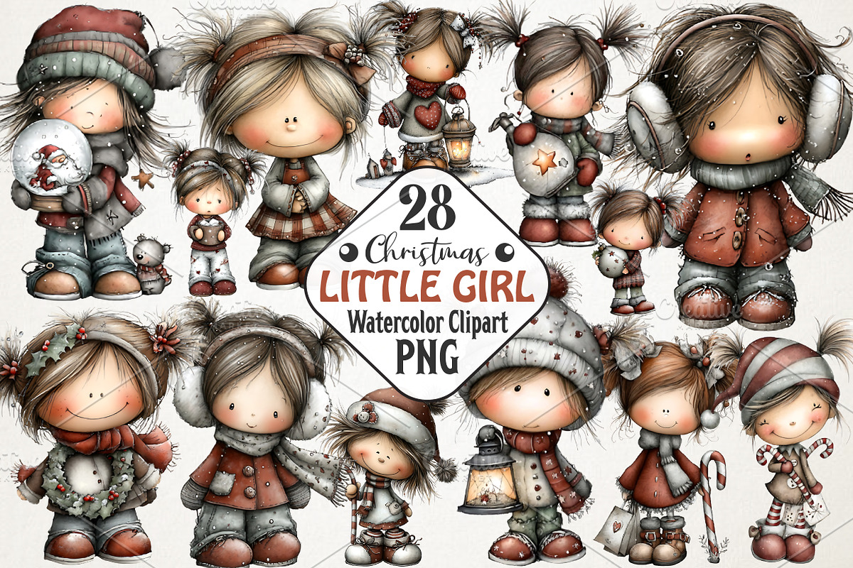 Christmas Little Girl Clipart, a Seasonal Illustration by RobertsArt (Photo 1 of 5)