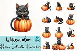 Black Cat with Pumpkin Clipart, an Illustration by CrexoraLab