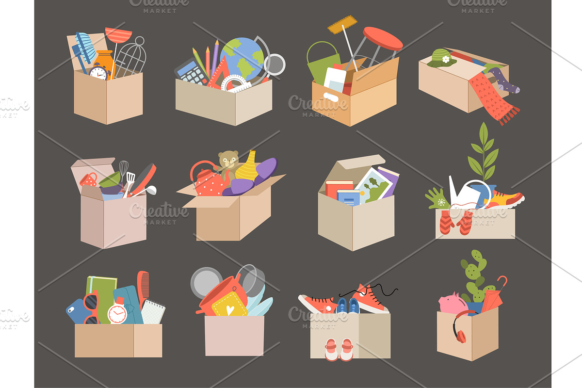 Cardboard boxes. Office supplies in, a Transportation Illustration by Onyx