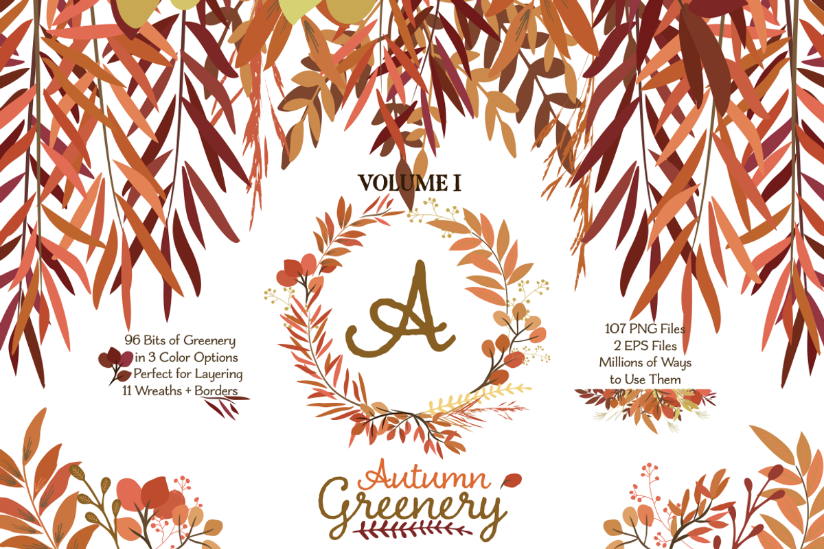 Fall Leaves - Autumn Greenery Vol 1, an Illustration by Kelly Jane Creative (Photo 1 of 5)