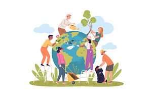 People cleaning earth planet. Eco, an Object Illustration by Stock-Smart-Start