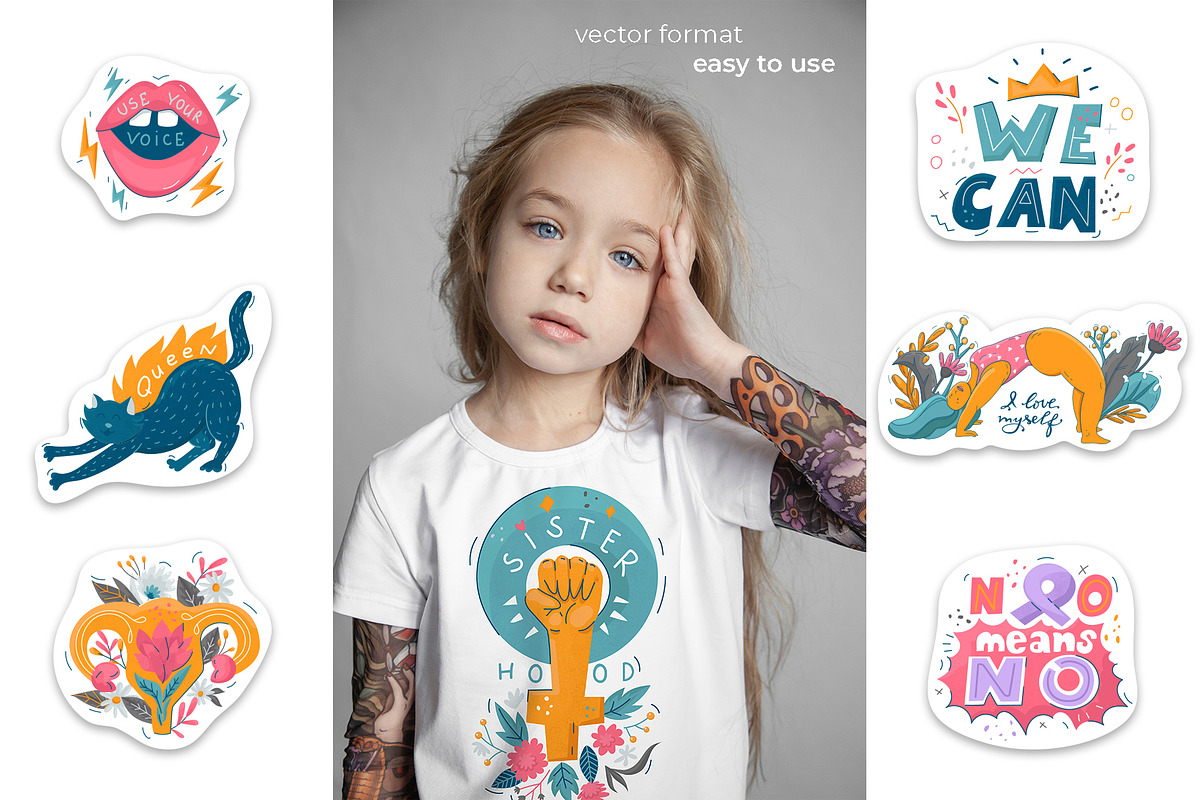 Girl Power Sticker Vector Collection, an Illustration by Kate Galunga Artstore (Photo 4 of 6)