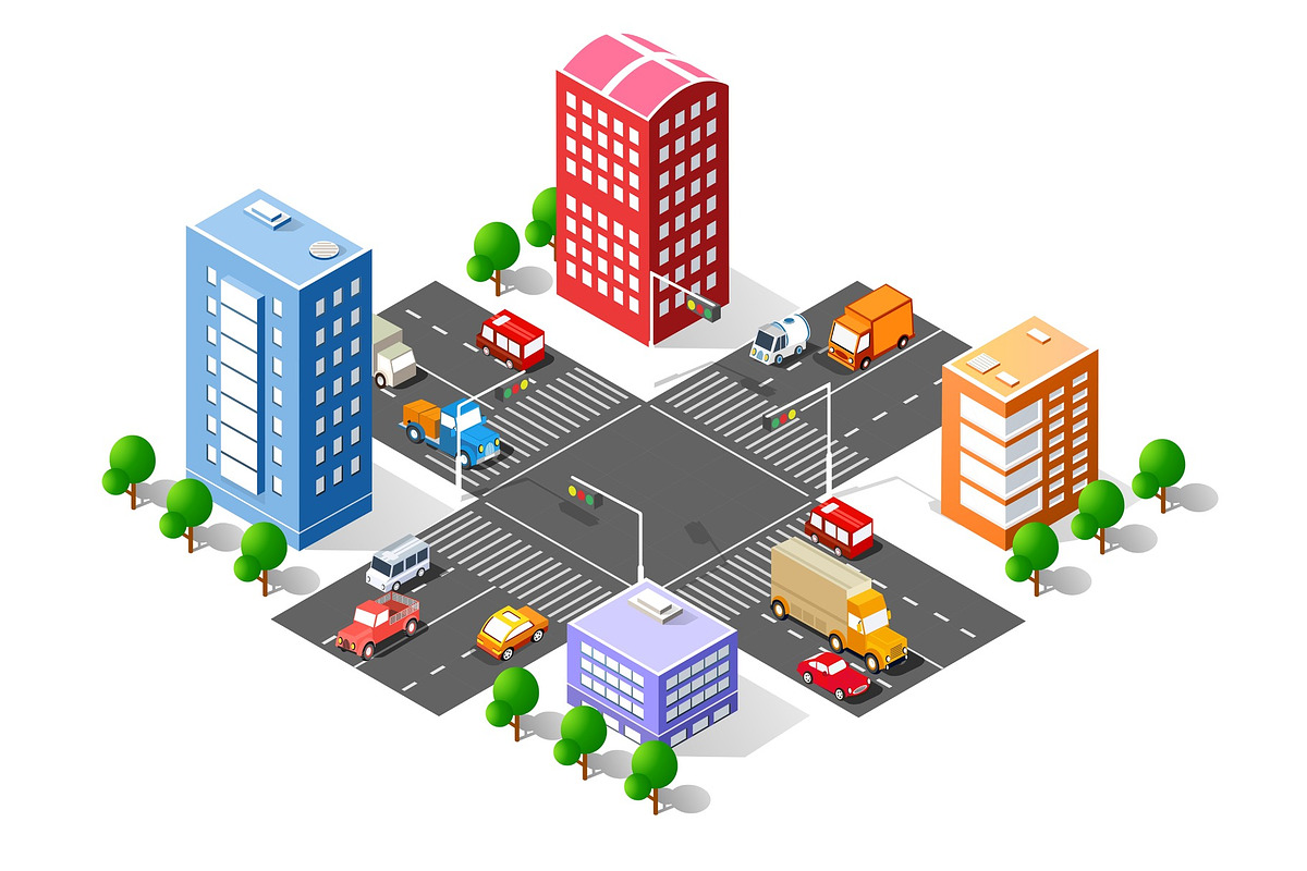 City isometric 3D intersection, a Decorative Illustration by AlexZeL (Photo 1 of 3)