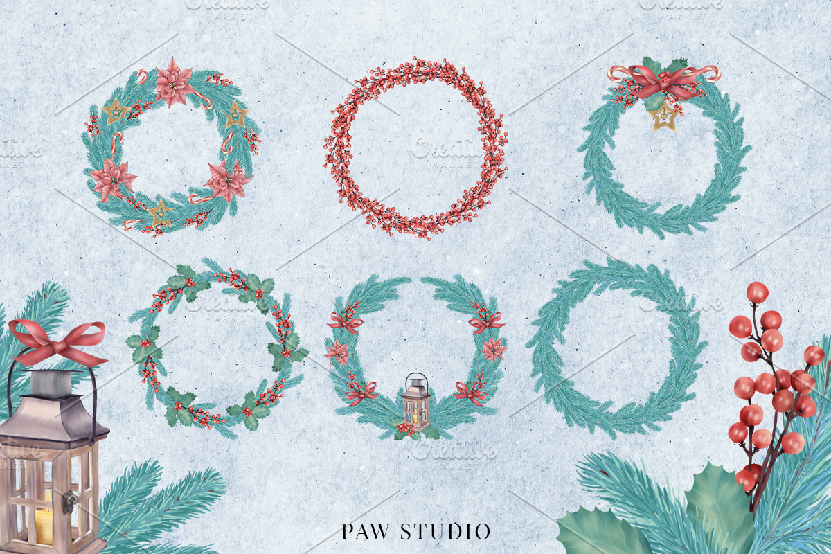 Christmas Wreaths Xmas Tree Clipart, an Illustration by PawGraphic (Photo 4 of 10)