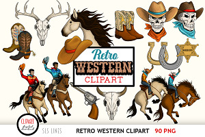 Western Retro Clipart - Cowboys PNG