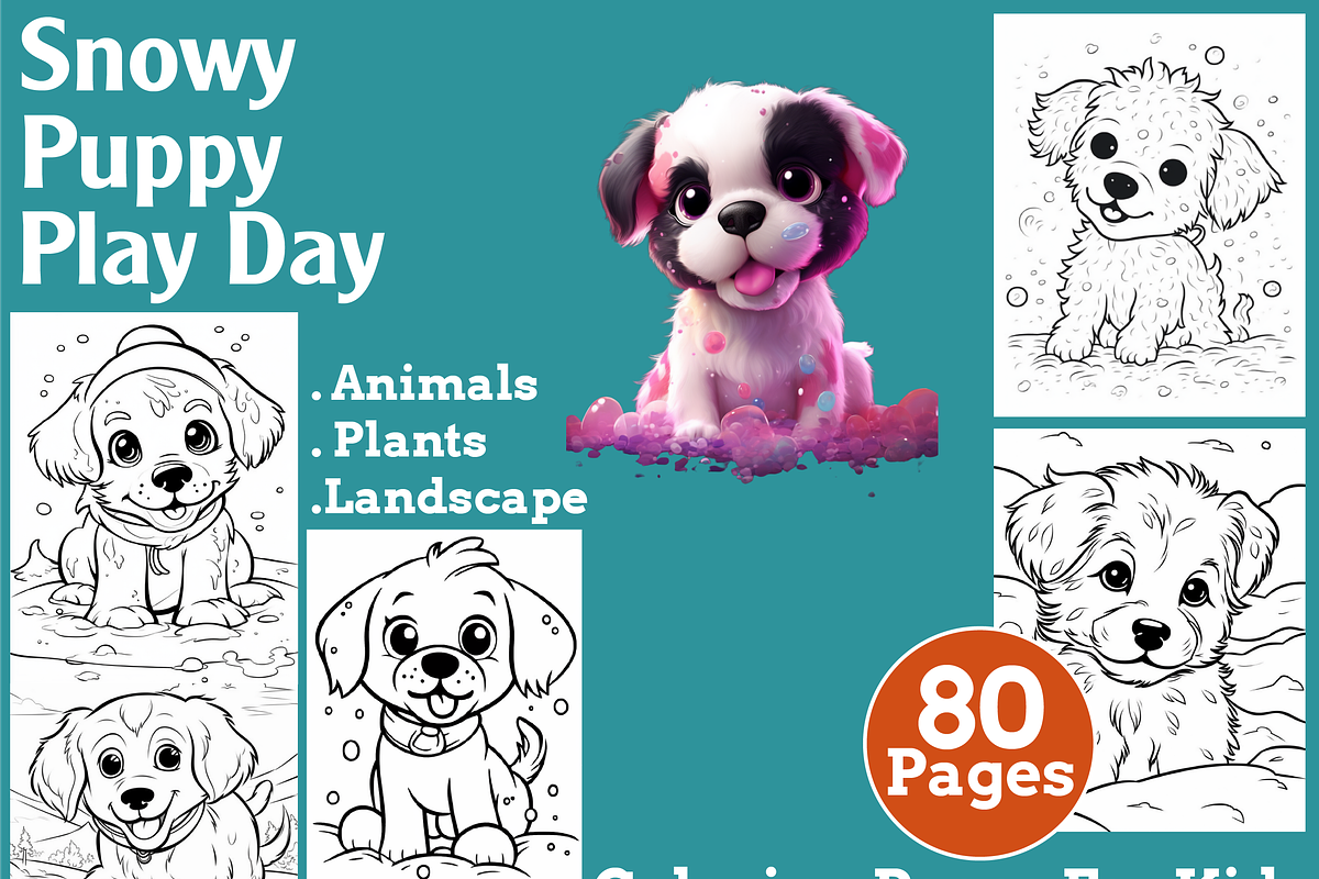 Snowy Puppy Play Day Coloring Pages, an Animal Illustration by martinblan (Photo 1 of 4)