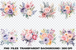 Pastel Flowers Watercolor Clipart