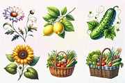 Summer Garden Watercolor Clipart, an Illustration by CreationArt (Thumbnail 2 of 5)